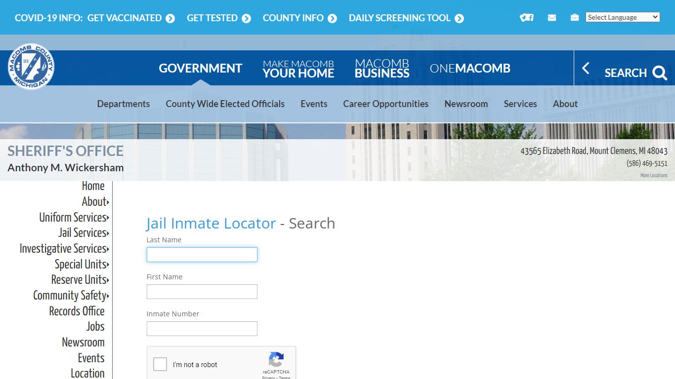 Sheriff - Inmate Locator | Macomb County