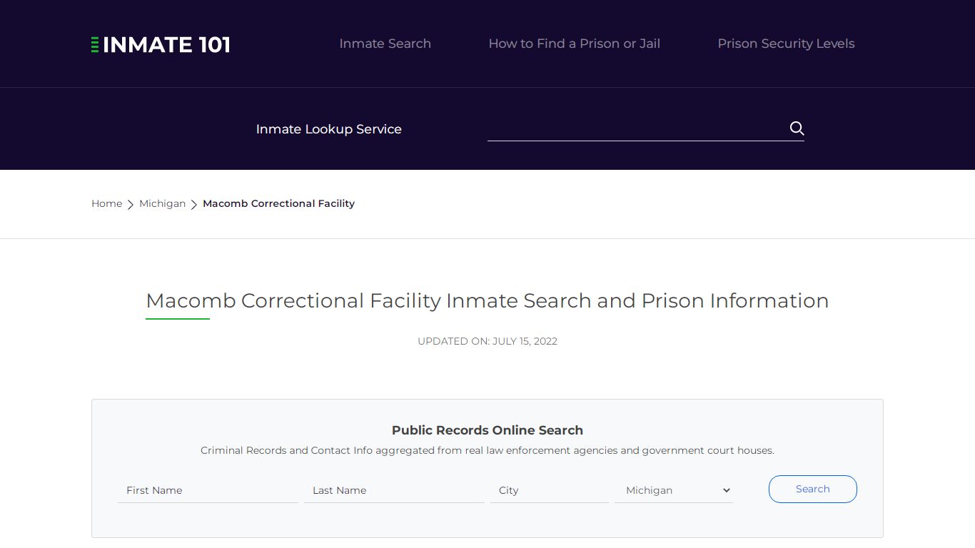 Macomb Correctional Facility Inmate Search, Visitation ...